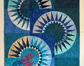 Ocean waves fiber art, coral reef decor, wall art quilt, new york beauty quilt, quilted wallhanging, contemporary art quilt,textile art sale