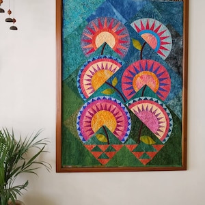 Wall art quilt, colorful art quilt, textile art, contemporary textile art, unique wall decor, art quilt sale, floral art quilt, fiber art