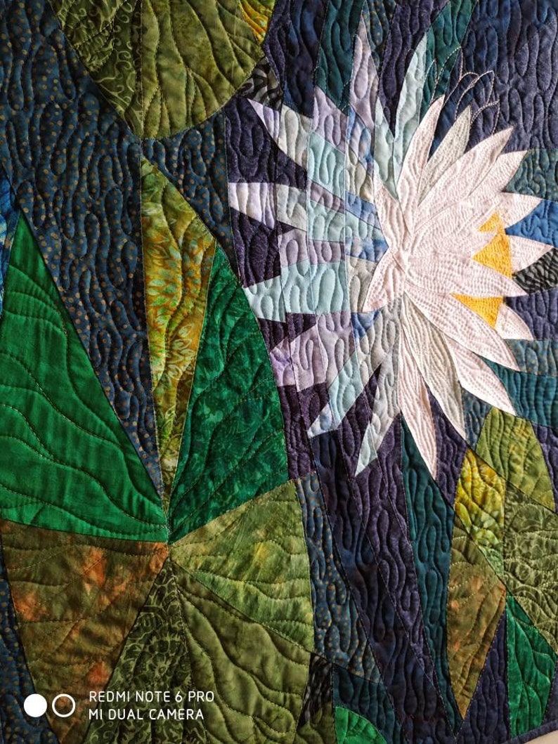 Water lily art flower art lotus quilt fiber art quilted Etsy
