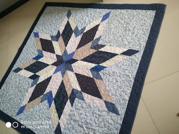 Star Quilt Courtepointe étoile Givré Couette Bleu Matelassé Jet Courtepointe Fait à La Main Courtepointe Couch Jet étoile Bleue Pendaison De