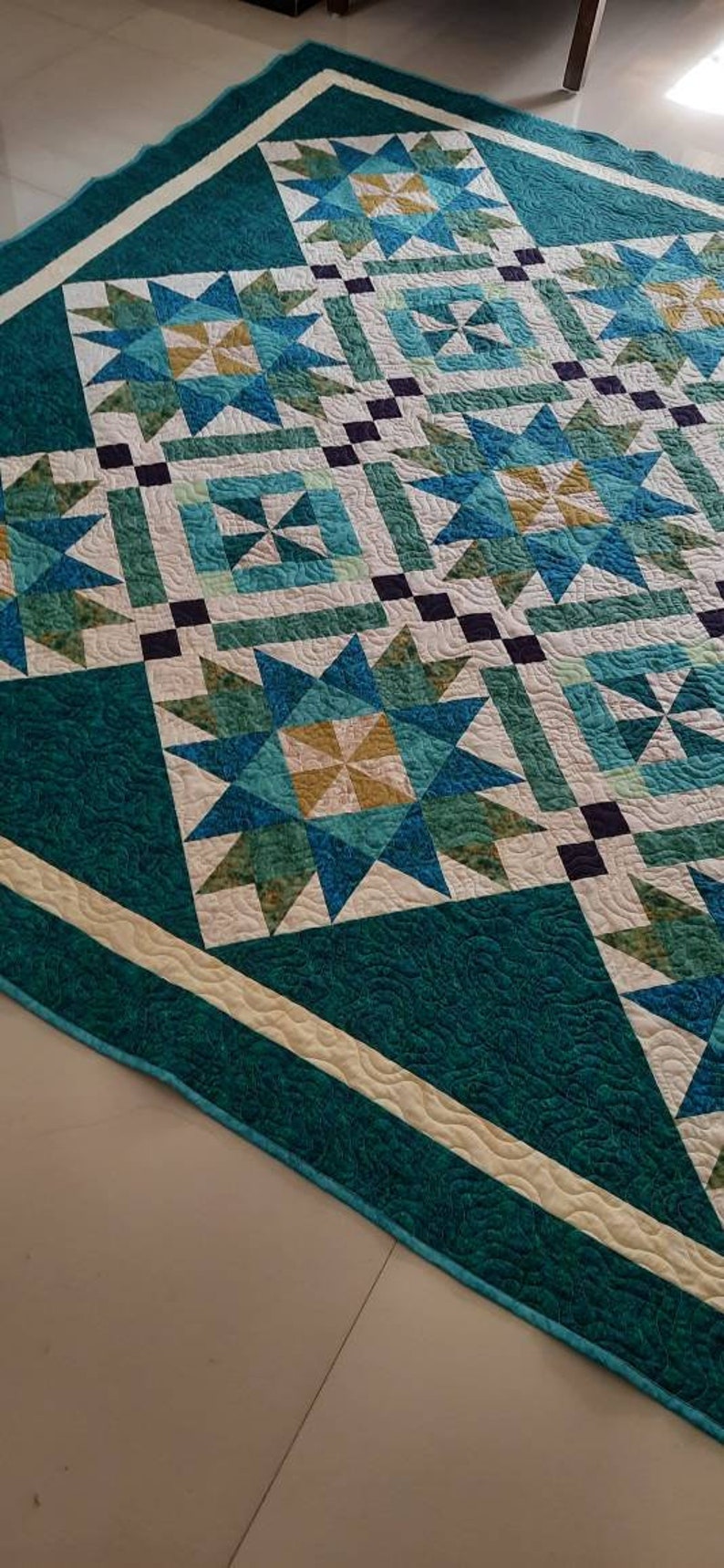 Queen Size Quilt Blue and Green Quilt Bed Quilt Custom Etsy