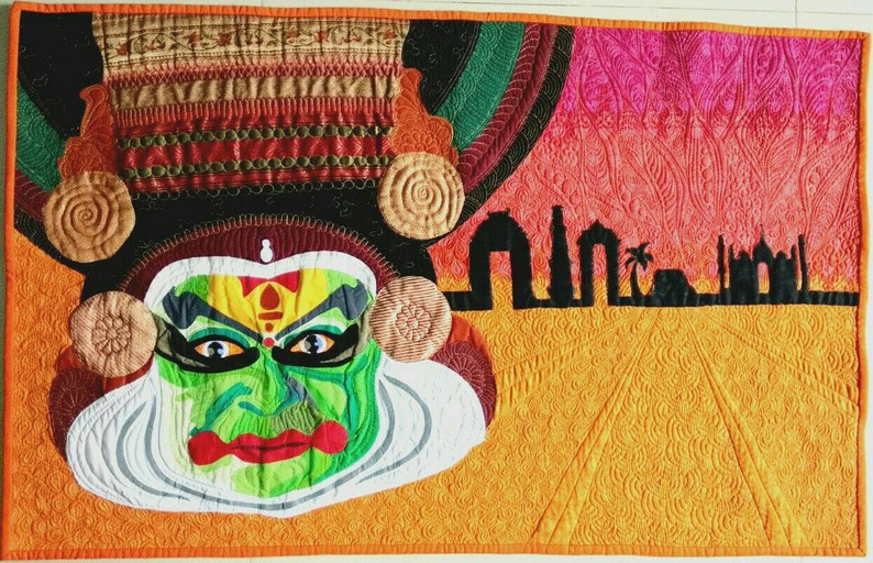 Wall art quilt, Colors of India, kathakali quilt, Christmas gift, house warming gift, art quilt, colorful wall art, art sale, Indian art image 2