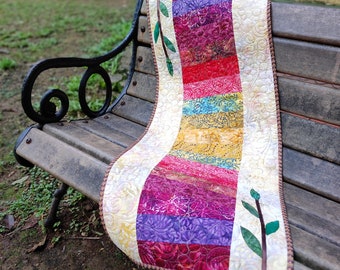 Quilted batik table runner. Ombre quilt. Quilted wall hanging. Colorful runner. Pot holder. Table topper. Boho home decor. Handmade quilt.