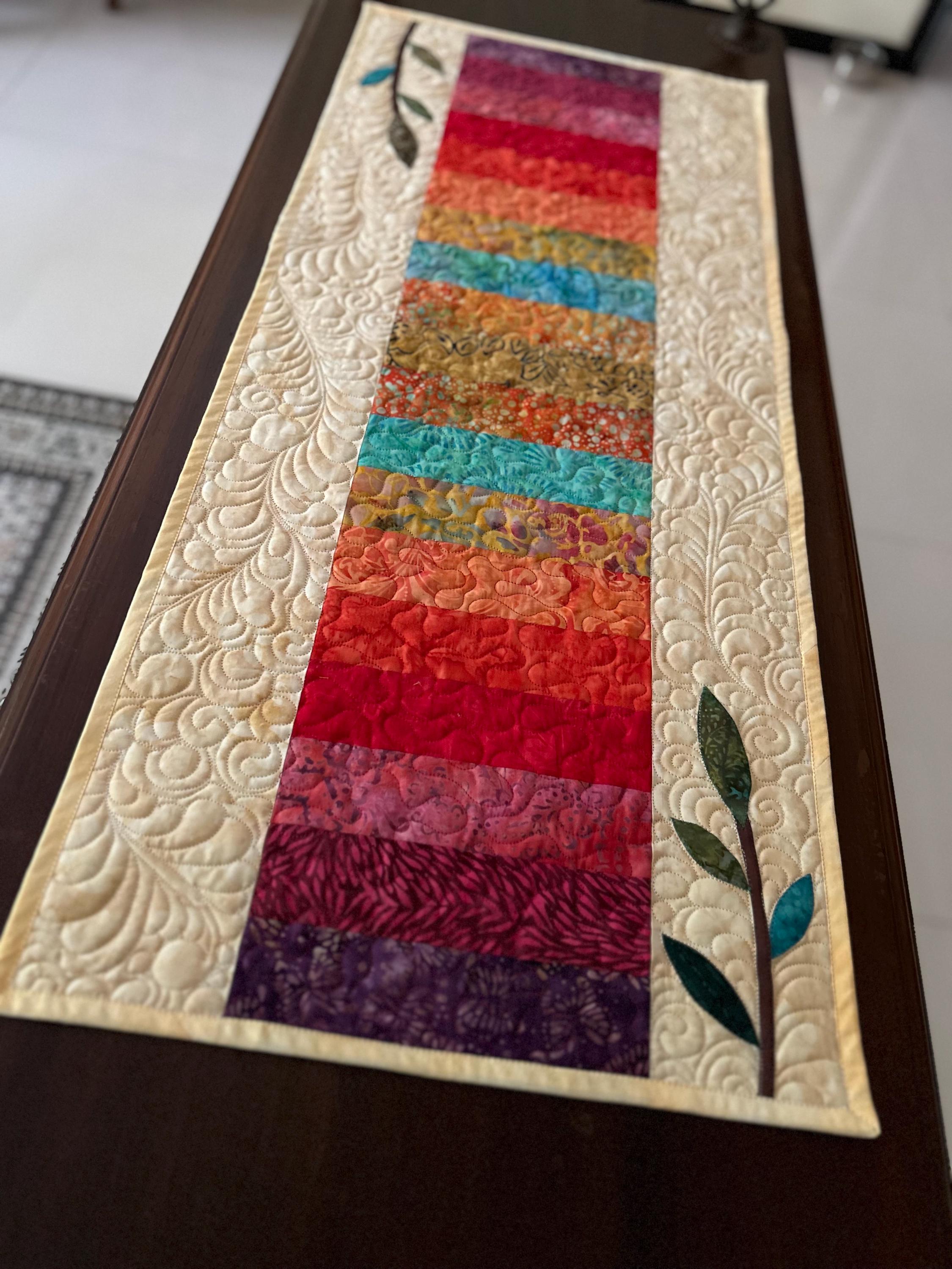 Quilted Batik Table Runner. Ombre Quilt. Rainbow Runner. Pot Holder ...