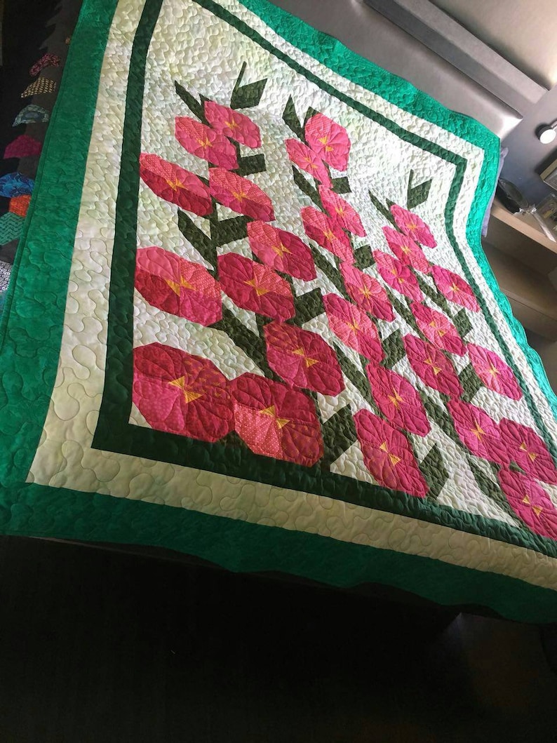 Poppies Quilt, Flower Garden Quilt, Queen Size Quilt, Twin Quilt