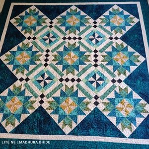 Queen size quilt, blue and green quilt, bed quilt, custom queen quilt, wedding gift, gift for her, handmade quilt sale, homemade quilt image 8