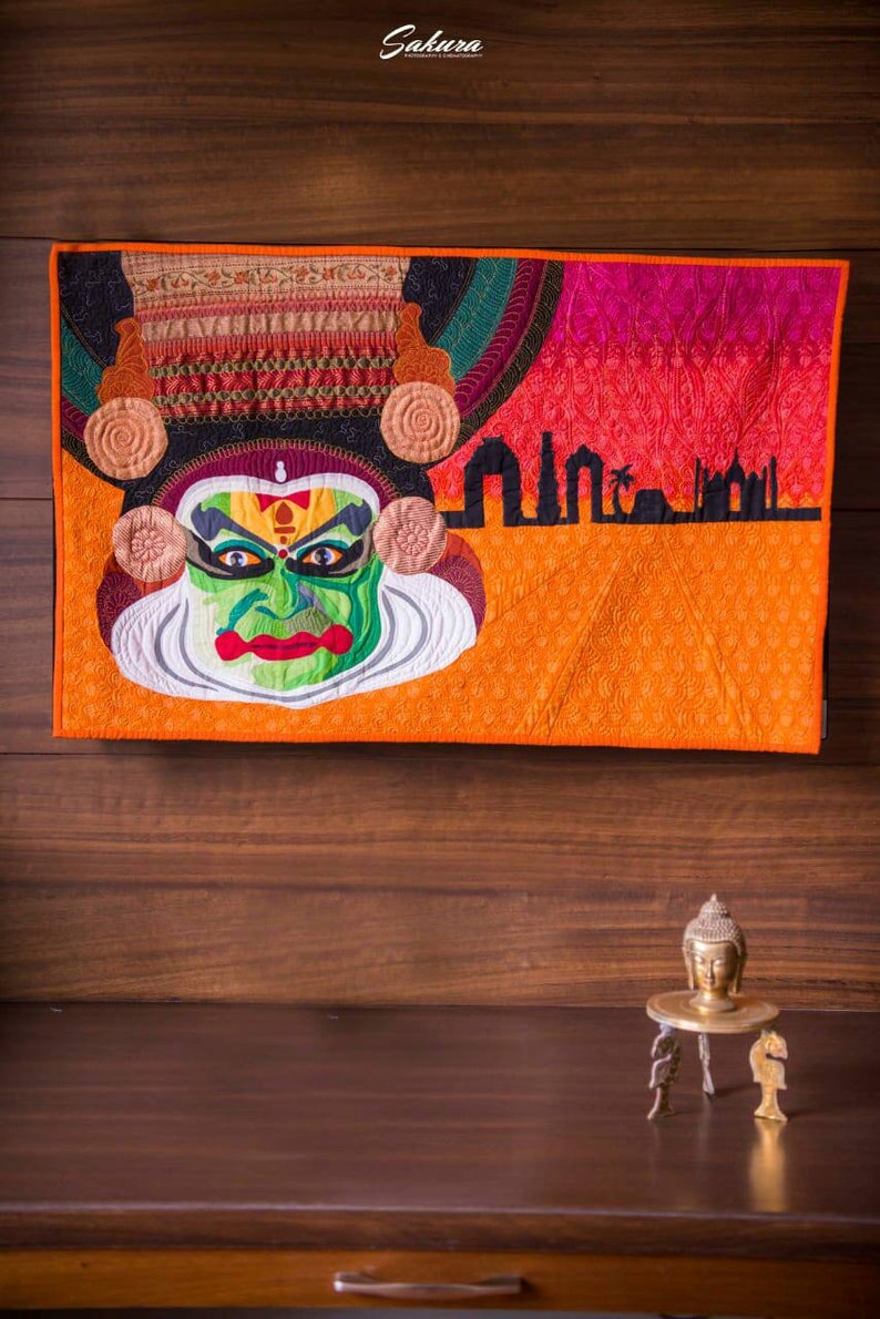 Wall art quilt, Colors of India, kathakali quilt, Christmas gift, house warming gift, art quilt, colorful wall art, art sale, Indian art image 6