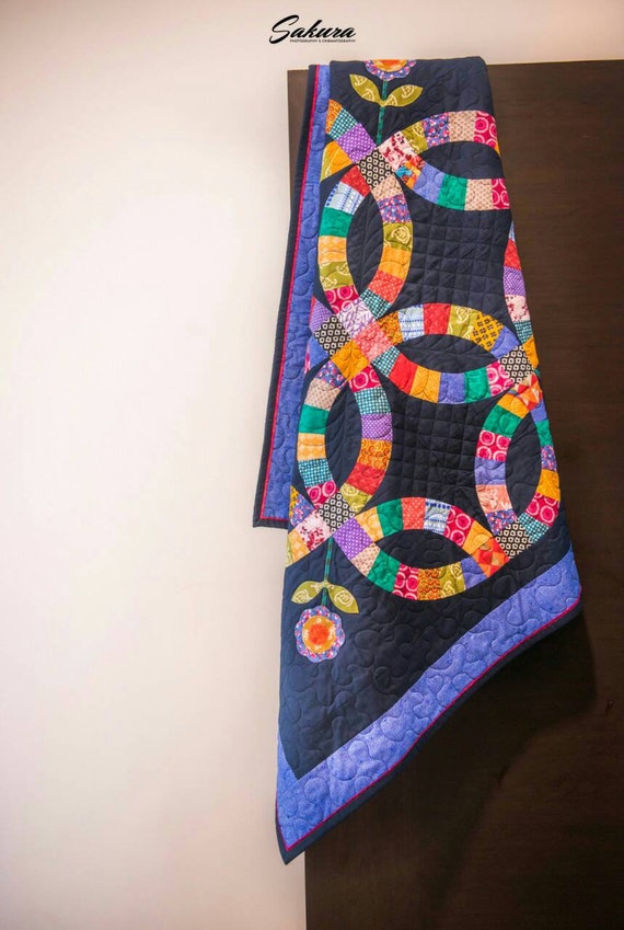 Wedding Ring Quilt Wedding Gift Blue Throw Quilt Double Etsy