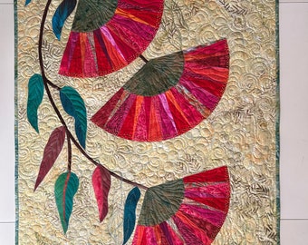 Australische gombloem, eucalyptusbloemkunst, kunst aan de muur gewatteerde vezels, verkoop textiel kunst aan de muur, wandtapijten kunst, bloemen kamer decor