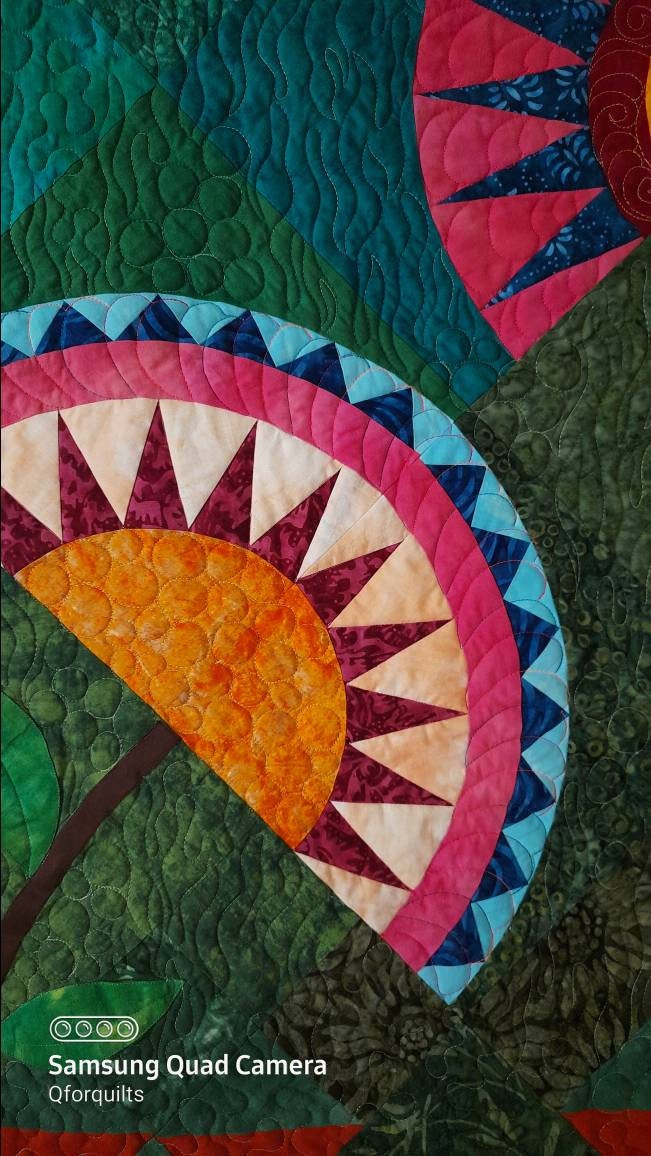 Wall Art Quilt Floral Art Blue and Green Art Quilted Art Etsy