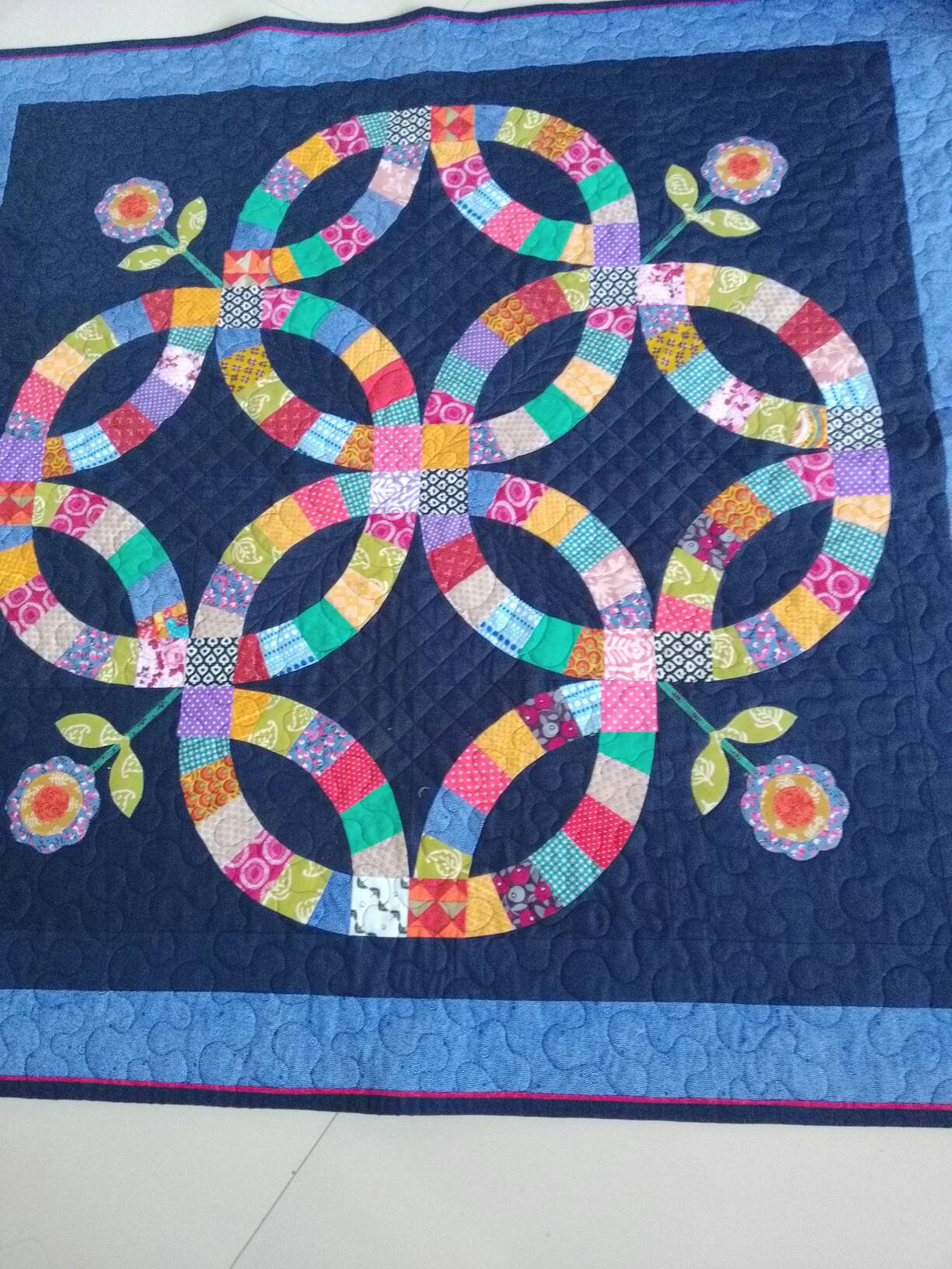 Wedding Ring Quilt Wedding Gift Blue Throw Quilt Double Etsy