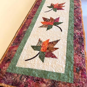 Quilted Maple Leaf Table Runner: Bali Batik Autumn Decor