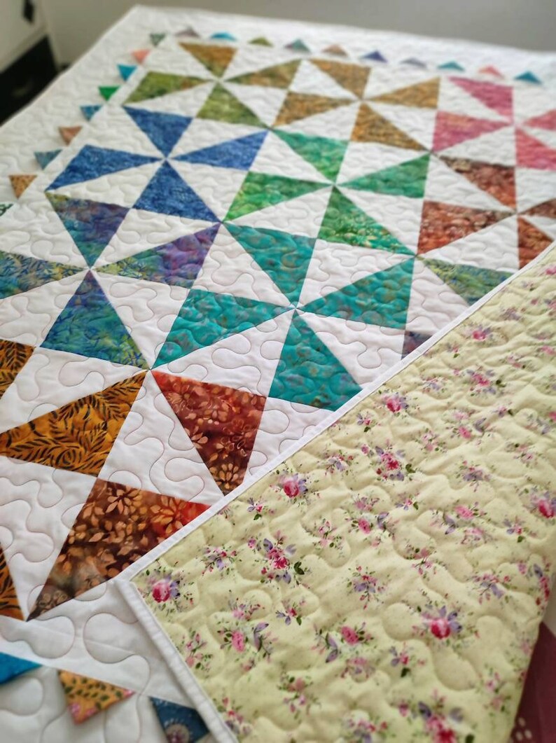 Baby quilt rainbow throw multicolour patchwork quilt sale handmade quilt for sale granddaughter gift for baby girl rainbow nursery decor image 4