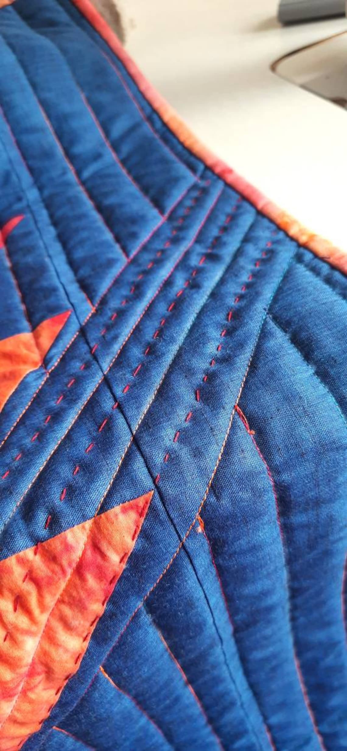 Modern Wall Quilt Blue Quilted Wall Hanging Minimalistic Etsy