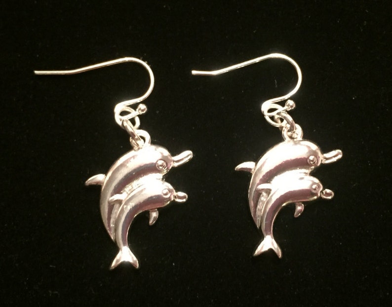 Silver Dolphin Earrings Etsy