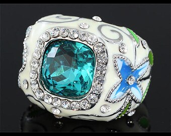 Vintage Aqua Blue Crystal and enamel ring