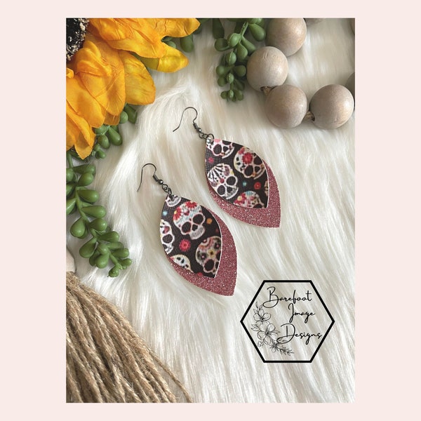 Skull Glamour in Pink: Faux Leather Halloween Earrings