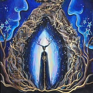 Kunstdruck Cernunnos Gehörn Gott Spirituelle Malerei Mond Göttin Hexe Dekor Pagan Altar Nordische Mythologie Keltische Beltane Asatru Wicca