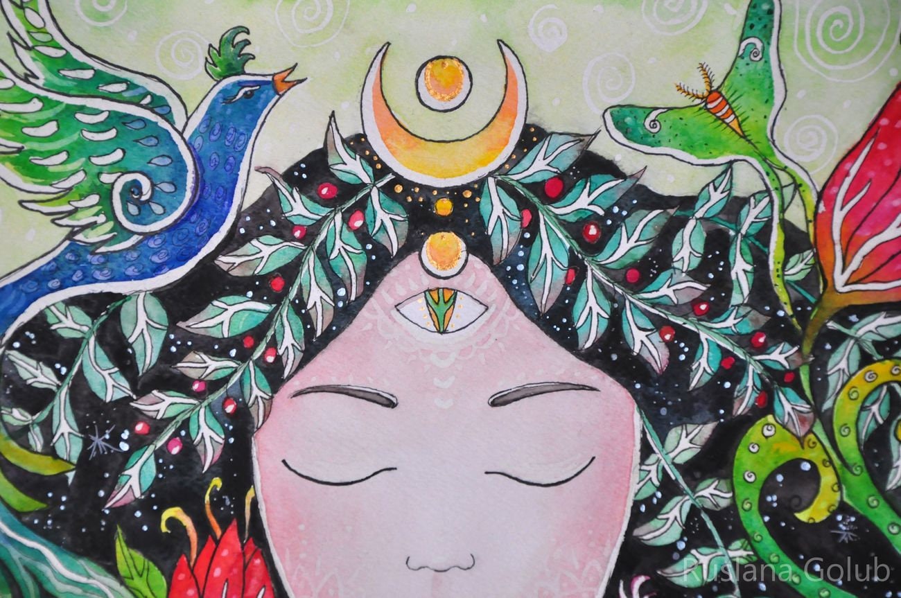 Gaia Art Print: Mother Nature, Earth Goddess Forest Witch, Feminine Art ...