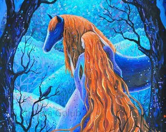 Art print Rhiannon Epona Moon witch Celtic Goddess of Horse Lolita witch Wiccan decor Bohemian illustration Pagan altar Halloween gift