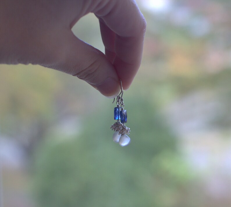 Kyanite Earrings Moonstone Earrings Kyanite Bridal Jewelry Gift for her Silver Earrings Silver Moonstone
