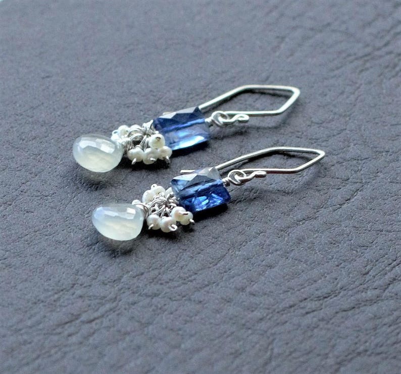 Kyanite Earrings Moonstone Earrings Kyanite Bridal Jewelry Gift for her Silver Earrings Silver Moonstone