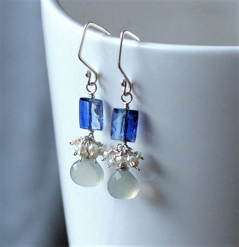 Kyanite Earrings Moonstone Earrings Kyanite Bridal Jewelry Gift for her Silver Earrings Silver Moonstone