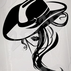 Vector vrouw met cowboyhoed, ai, eps, pdf, svg, pdf, jpg downloadbestanden, digitaal, grafisch, kortingsbonnen