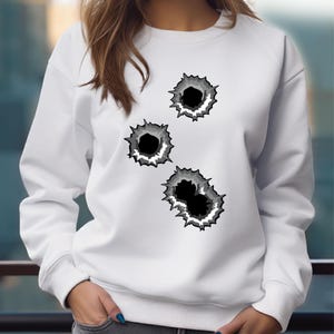 Bullet Holes Funny Playful Sweatshirt, Unisex Crewneck Jumper, Humorous Graphic Pullover, Sarcastic Top, Novelty Gift for Joke Lovers