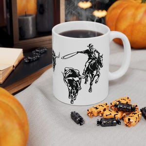 Bullfight Cowboy Mug, Western Cattle Animal Rancher Coffee Cup, Rodeo Lasso Hunting Gift, Southwest Ceramic Tea Mug, Wild West Bull Design