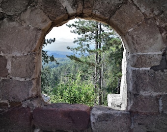 WINDOW in ancient stone wall, Photography /0346/, 8 JPG files Instant Download perspective window to the world