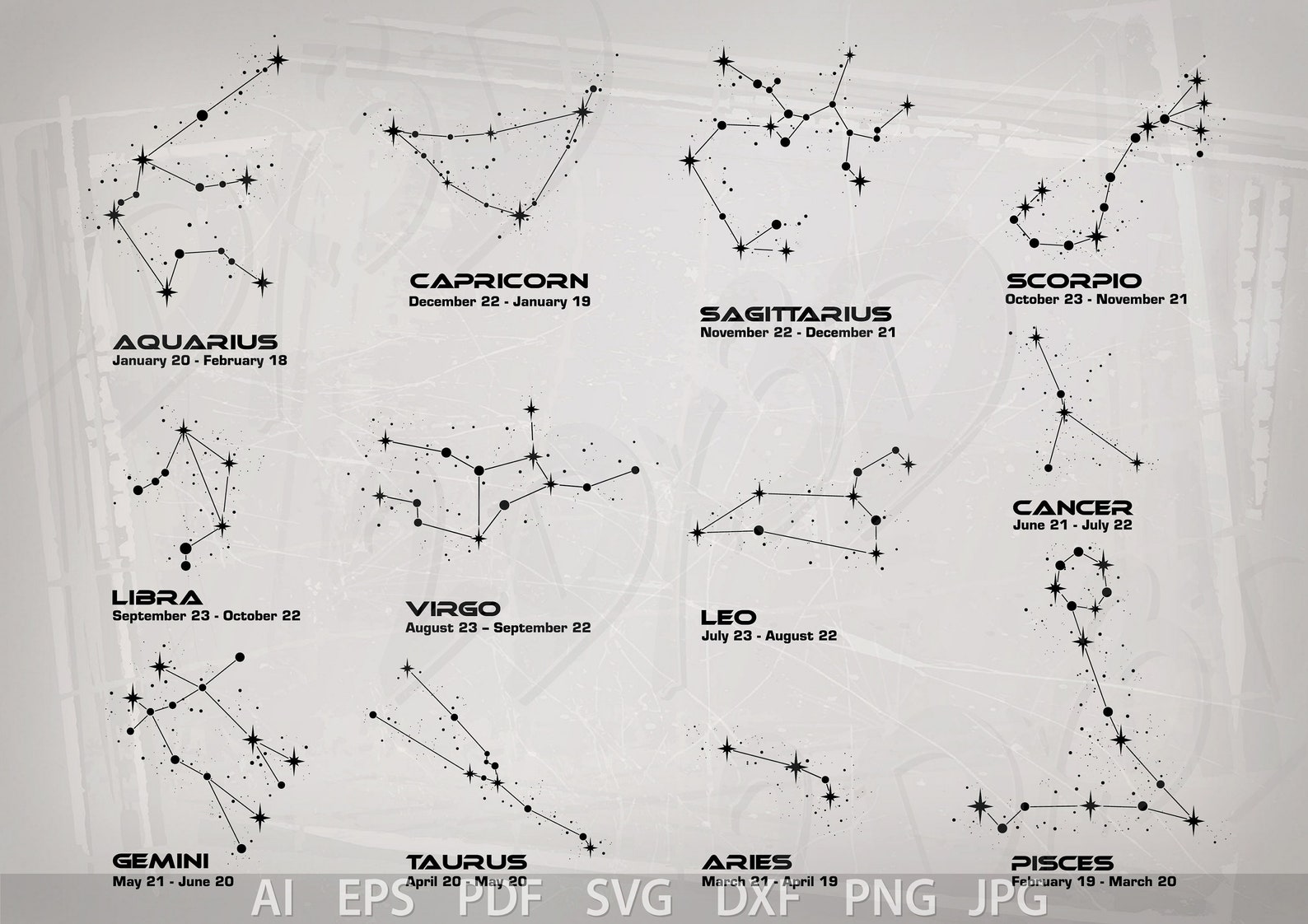 Vector ZODIAC Constellations AI Eps Pdf SVG Dxf Png Jpg | Etsy