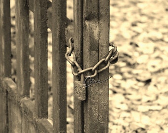 OLD DOOR with padlock, Photography /034/, 8 JPG files Instant Download, sepia