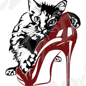 Vector CAT with LUXURY SHOE, high heels, ai, eps, pdf, svg, dxf, png, jpg Download, Digital image, svg catl, discount coupons