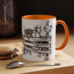 Farm Animal Coffee Mug: Llama, Cow, Chicken, Rustic Kitchen Decor