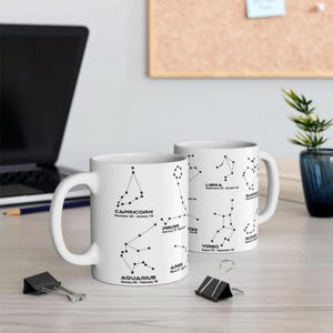 Zodiac Calendar Ceramic Mug, 11oz - Stars Zodiac Signs Coffee Cup, Astrology Horoscope Tea Mug, Celestial Sign Kitchen Drinkware