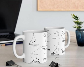 Tasse en céramique calendrier du zodiaque : tasse à café astrologie horoscope (11 oz)
