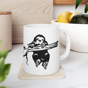 Sloth Mug, Cute Animal Arboreal Mammals Ceramic Coffee Cup, Funny Sloth Lover Gift, Sloth Print Tea Mug, Lazy Day Gift, Jungle Animal Mug