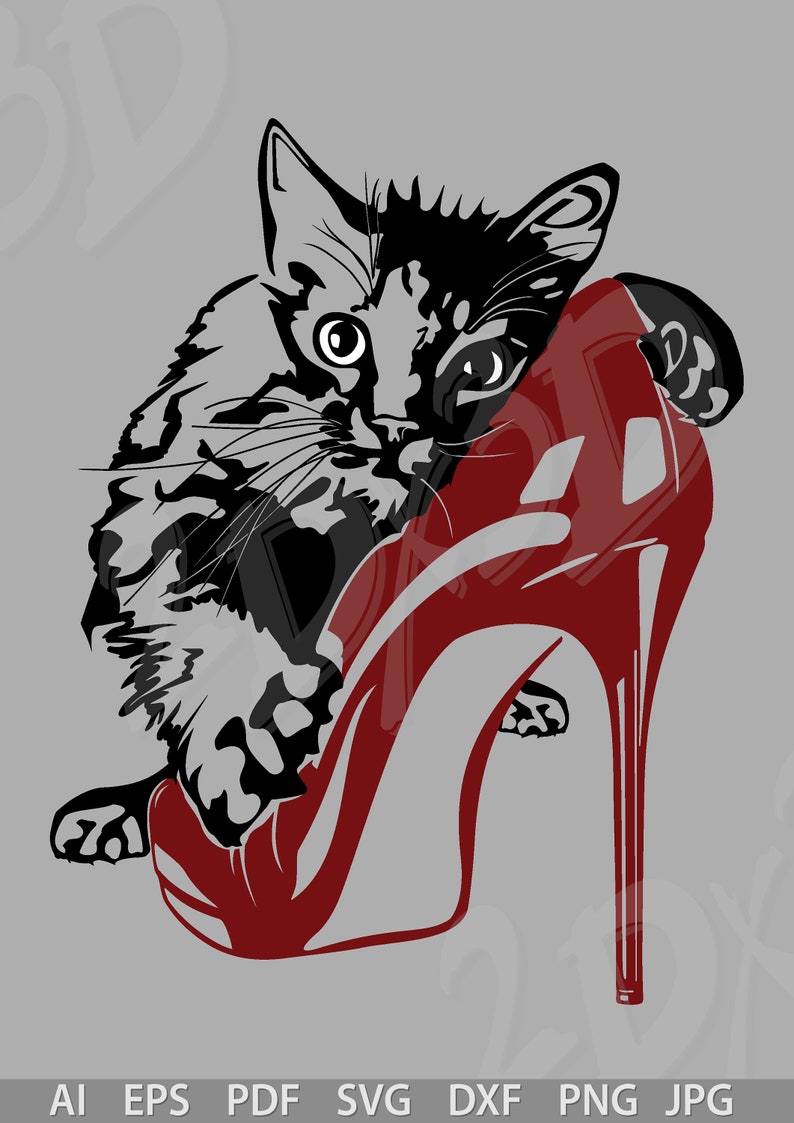 Vector CAT With LUXURY SHOE High Heels Ai Eps Pdf Svg Etsy