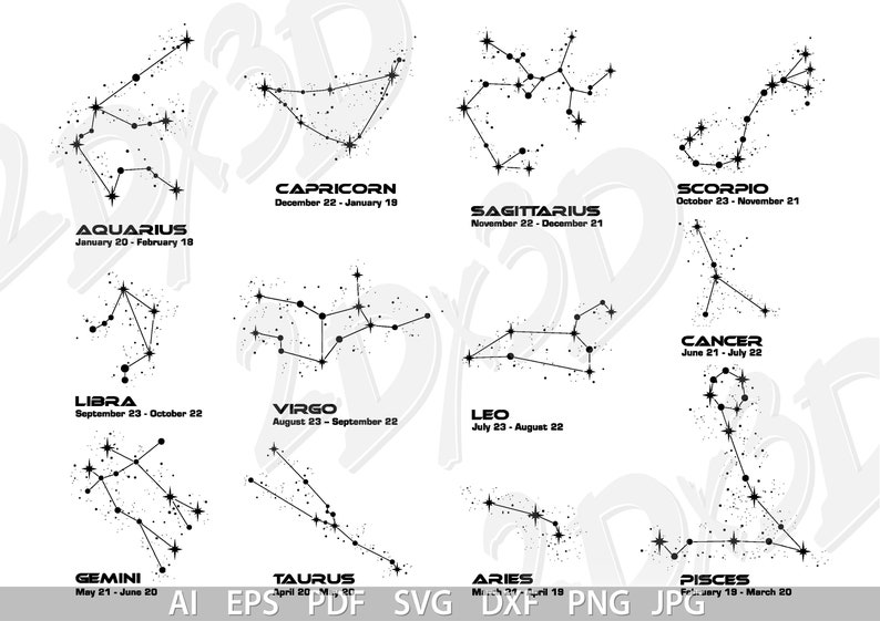 Vector ZODIAC Constellations AI Eps Pdf SVG Dxf Png Jpg - Etsy