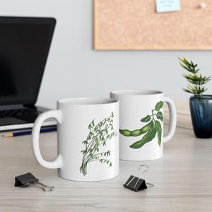 Tazza in ceramica con semi di soia (325 ml, 440 ml), tazza in ceramica per tè e caffè con l'immagine di un ramo con semi di soia.