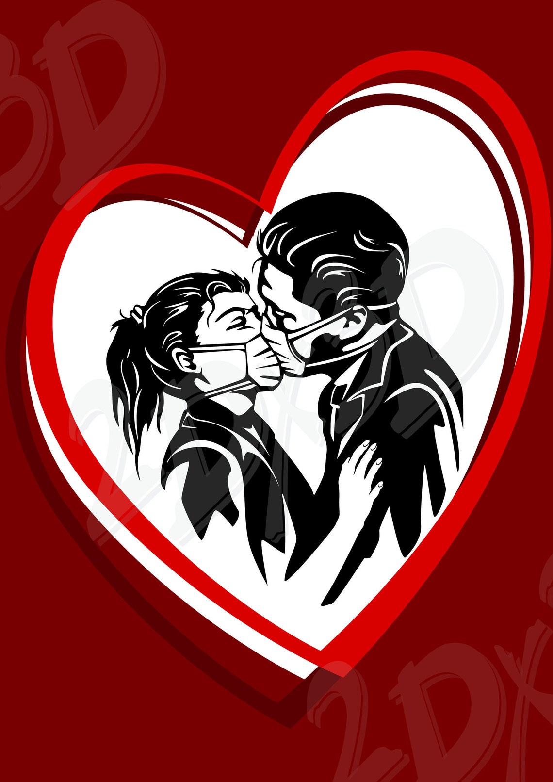 Vector KISS With Face Masks Love Download Files Graphical Etsy