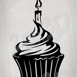 Vektor Geburtstag Cupcake mit Kerze svg ai eps pdf png dxf jpg Download Zeichnung