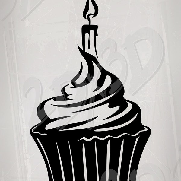 Vector Happy Birthday Cupcake with candle svg ai eps pdf png dxf jpg Download drawing