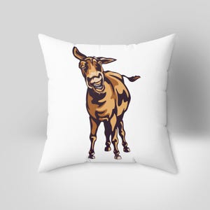 Divertida almohada cuadrada de poliéster hilado con forma de burro: decoración de animales de granja, linda almohada de animales, regalo para amantes de los animales, decoración de granja, funda de cojín