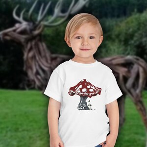 Red Mushroom Toddler Tee: Whimsical Forest Kids T-Shirt