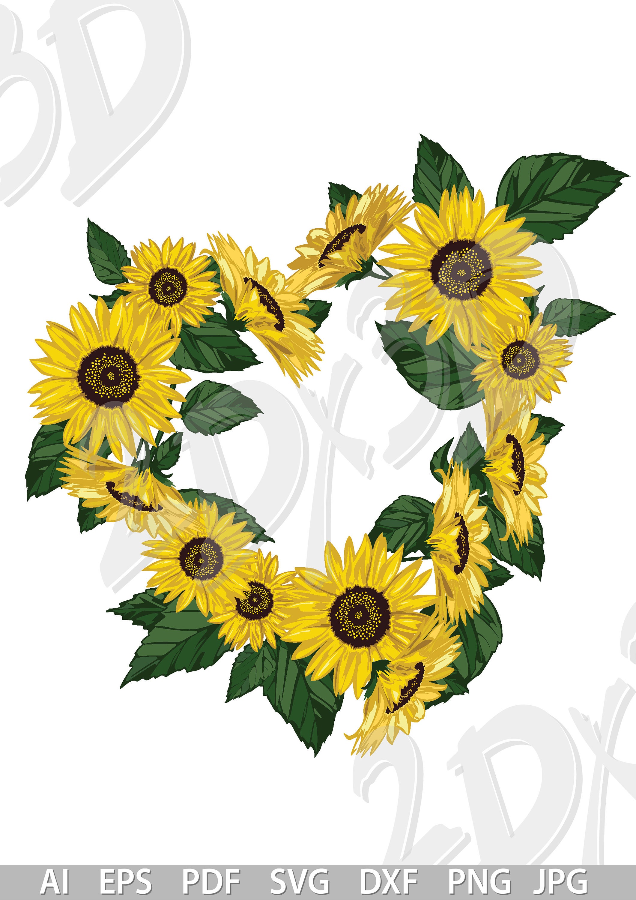 Vector HEART from sunflowers colored love AI eps pdf Etsy