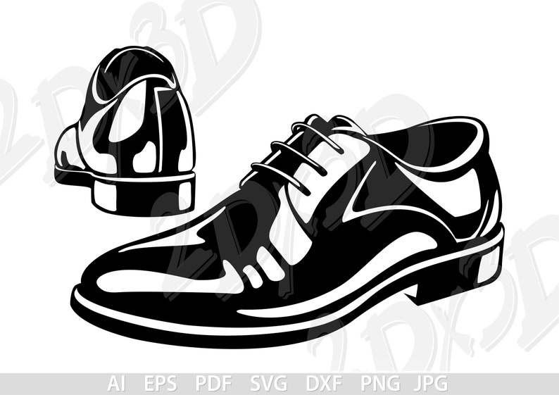 May include: A pair of black leather dress shoes with laces. One shoe is shown from the side and the other is shown from the top.