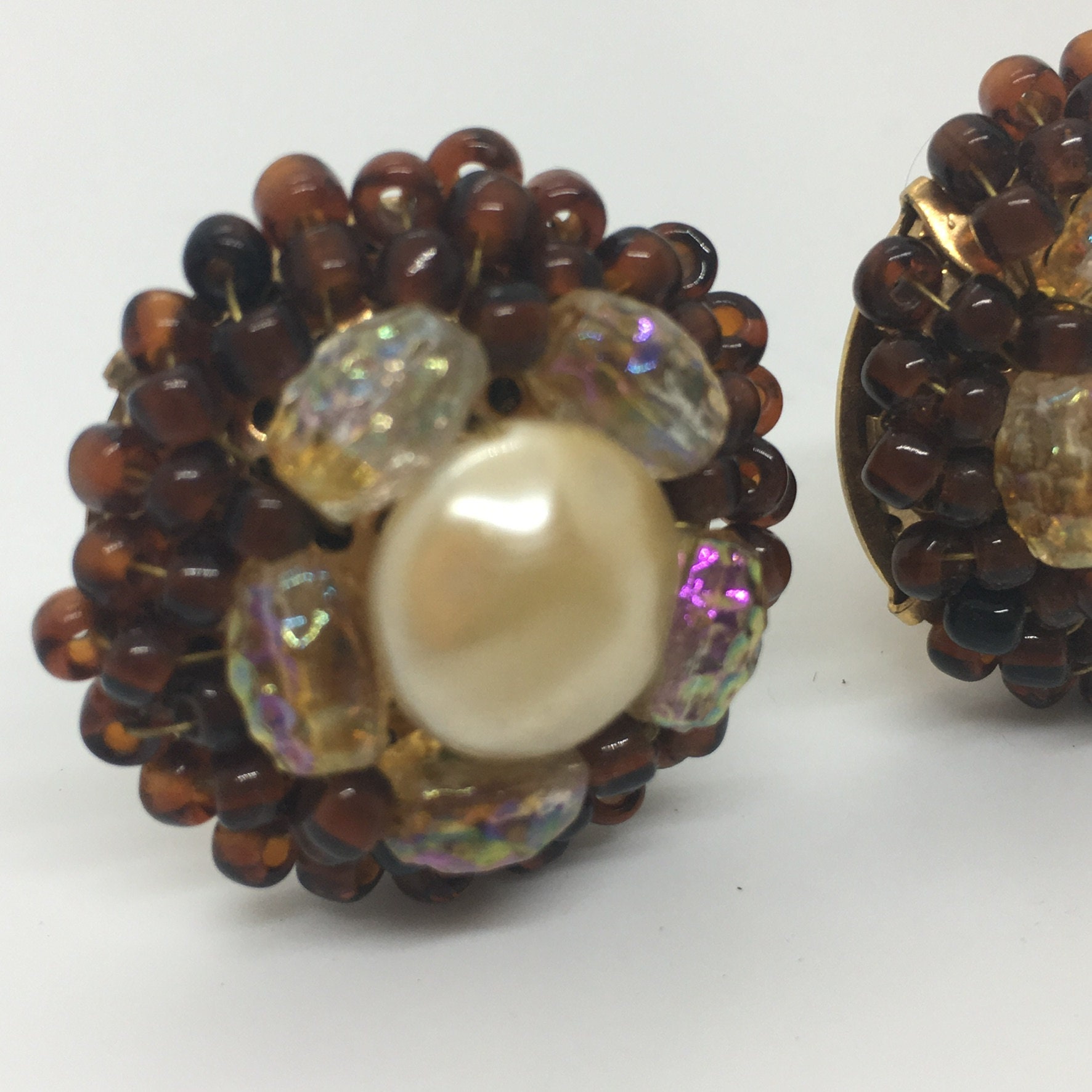 Vintage beaded clipon earrings Etsy