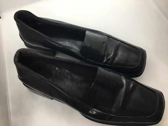 Vintage Prada black leather loafers, size 38.5